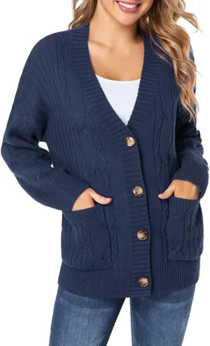 Fuinloth Women's Cardigan Sweater, Oversized Chunky Knit Button Closure with Pockets