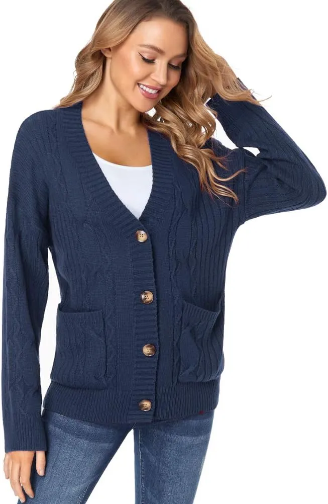 Fuinloth Women's Cardigan Sweater, Oversized Chunky Knit Button Closure with Pockets