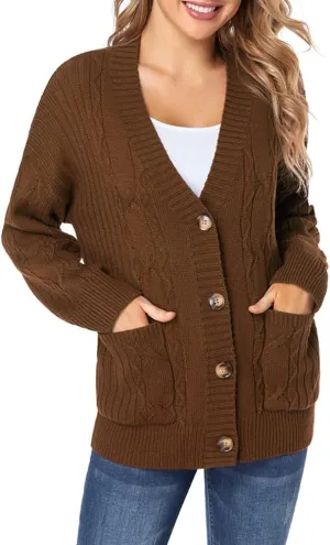 Fuinloth Women's Cardigan Sweater, Oversized Chunky Knit Button Closure with Pockets