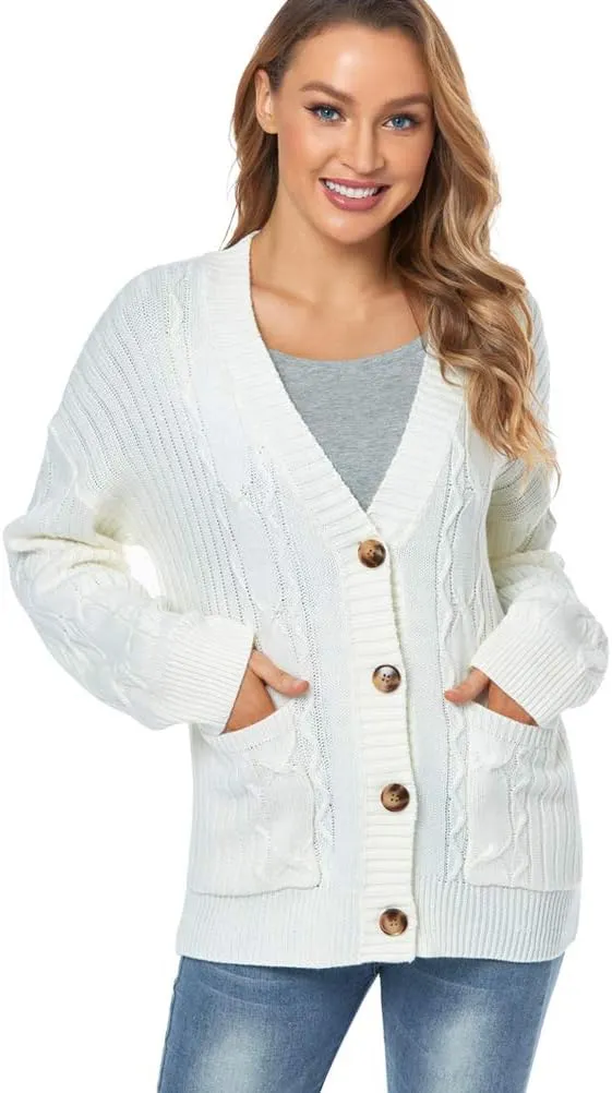 Fuinloth Women's Cardigan Sweater, Oversized Chunky Knit Button Closure with Pockets