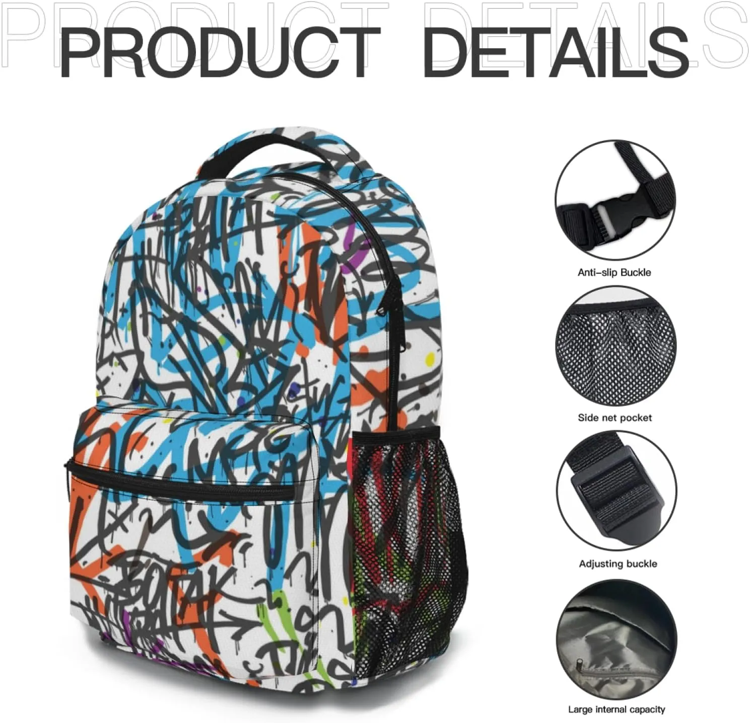 Funny Graffiti Art Backpack, Laptop Backpack with Multiple Pockets for Adult Hiking Travel Work 17 Inch