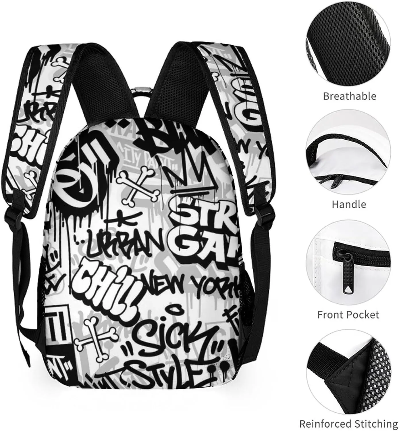 Funny Graffiti Art Backpack, School Backpack Laptop Backpack with Multiple Pockets for Kids Adult