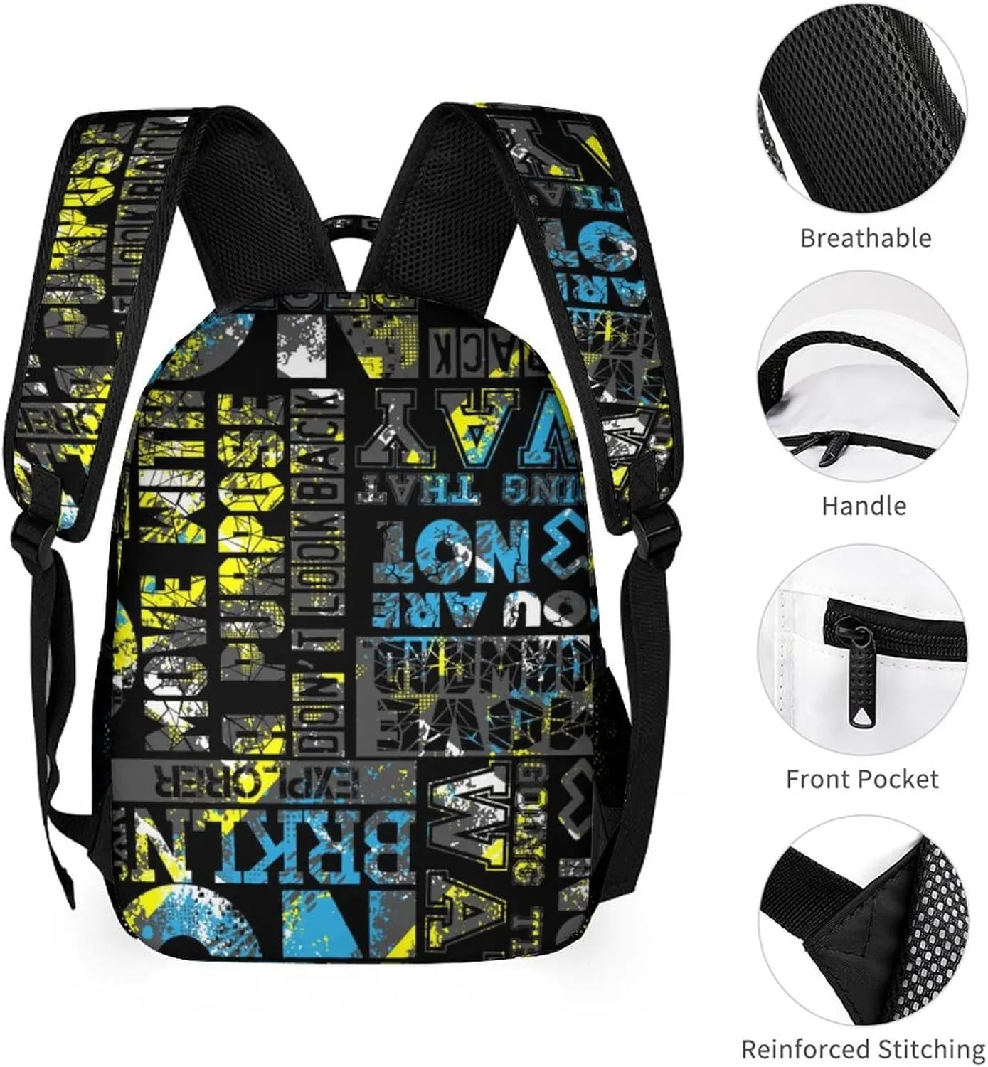 Funny Graffiti Art Backpack, School Backpack Laptop Backpack with Multiple Pockets for Kids Adult
