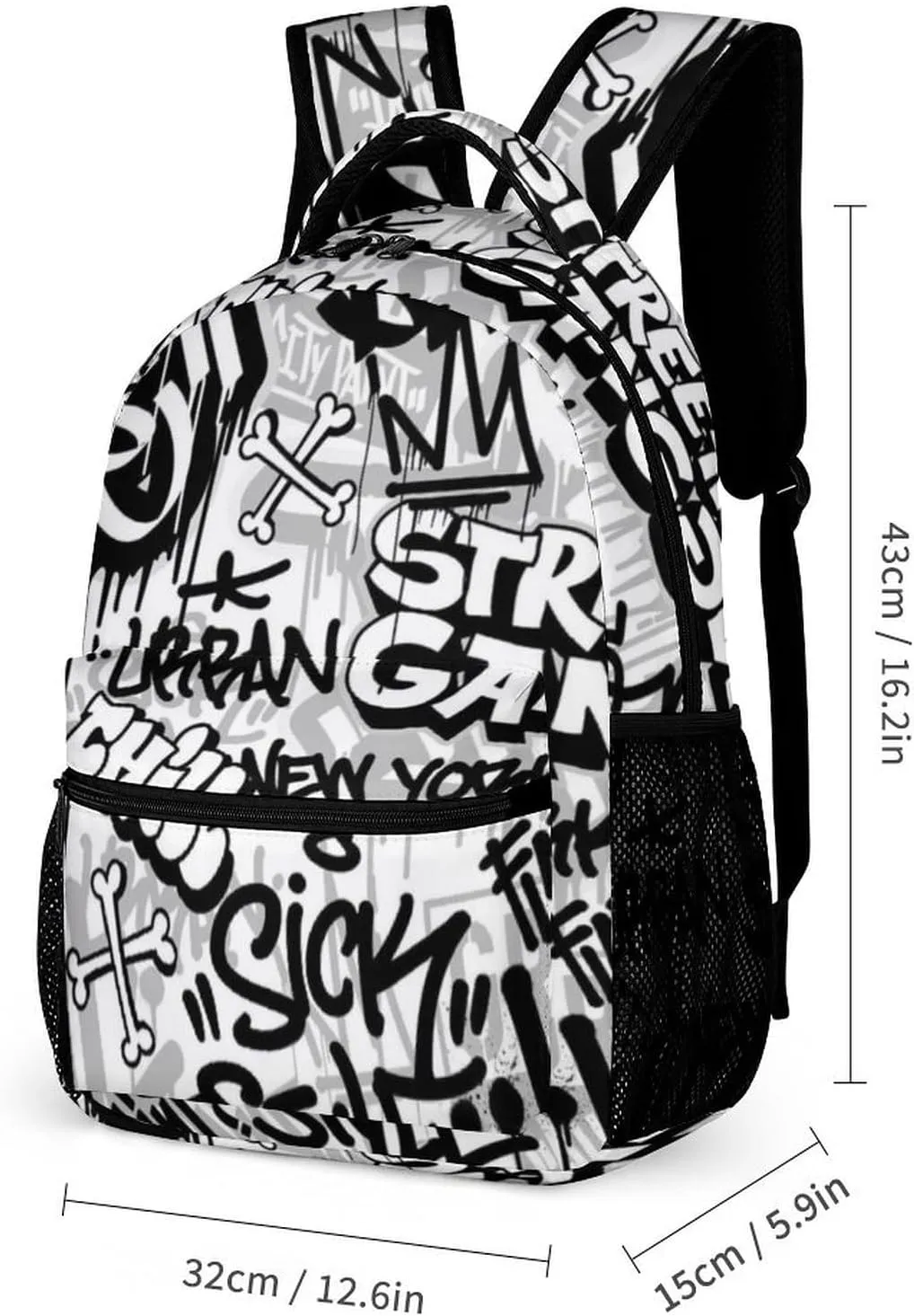 Funny Graffiti Art Backpack, School Backpack Laptop Backpack with Multiple Pockets for Kids Adult
