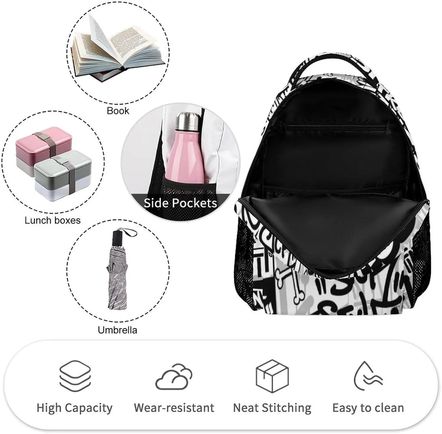 Funny Graffiti Art Backpack, School Backpack Laptop Backpack with Multiple Pockets for Kids Adult