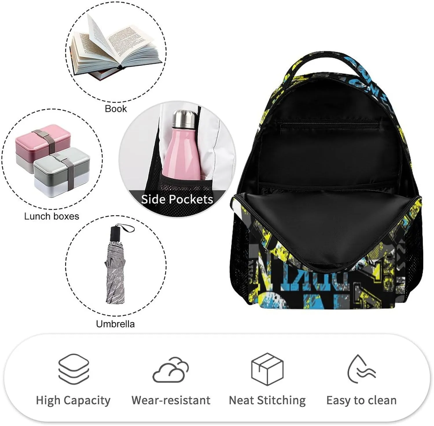 Funny Graffiti Art Backpack, School Backpack Laptop Backpack with Multiple Pockets for Kids Adult