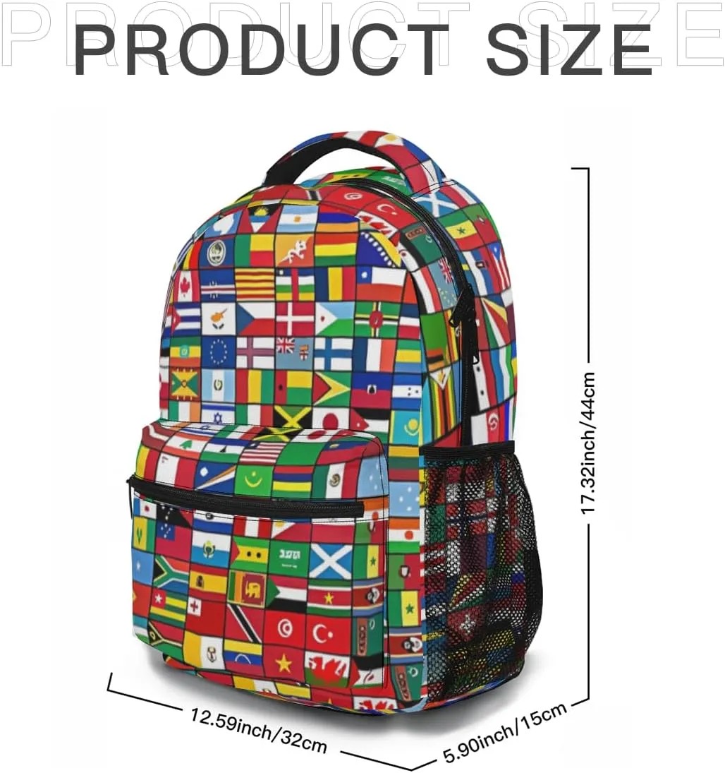 Funny Worlds Flag Backpack, Laptop Backpack with Multiple Pockets for Adult Hiking Travel Work 17 Inch