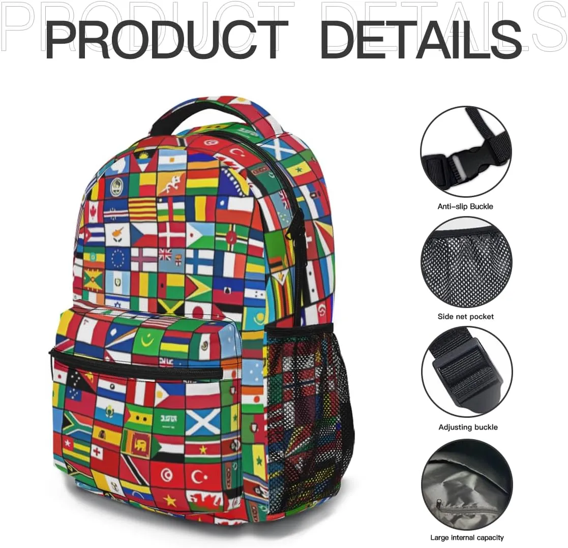 Funny Worlds Flag Backpack, Laptop Backpack with Multiple Pockets for Adult Hiking Travel Work 17 Inch