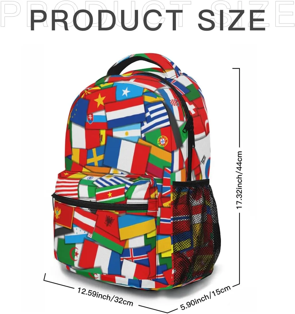 Funny Worlds Flag Backpack, Laptop Backpack with Multiple Pockets for Adult Hiking Travel Work 17 Inch