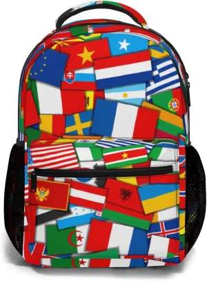 Funny Worlds Flag Backpack, Laptop Backpack with Multiple Pockets for Adult Hiking Travel Work 17 Inch