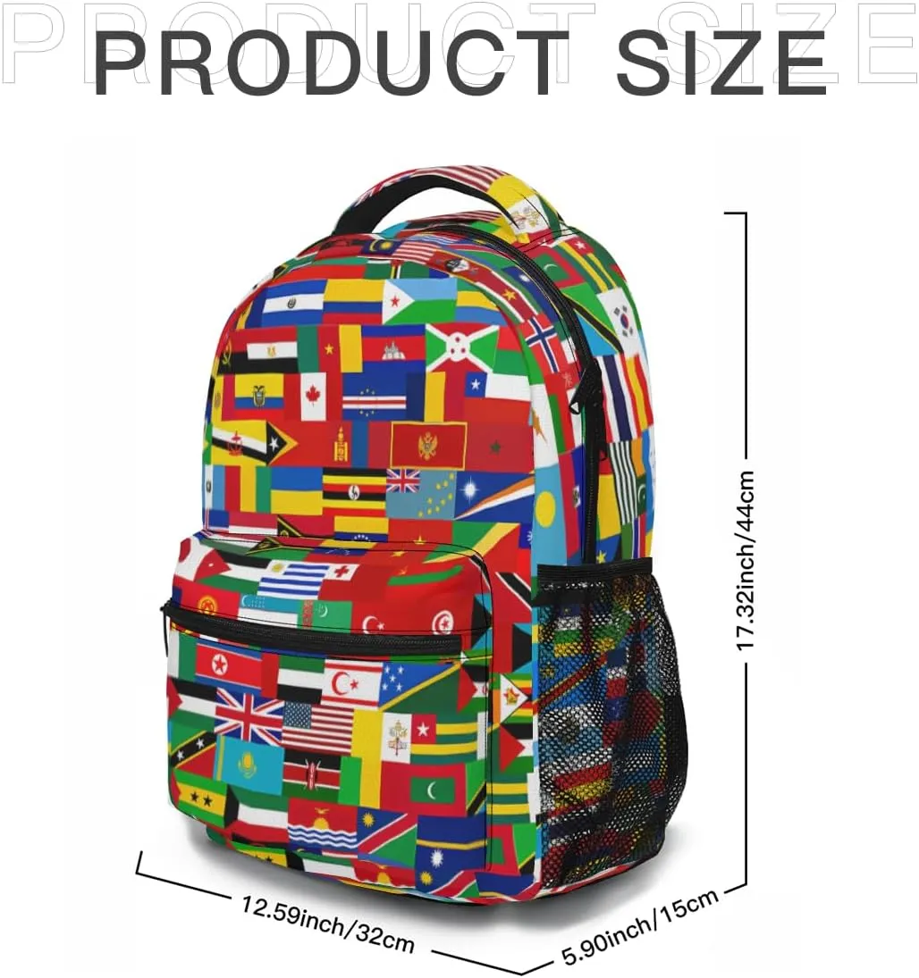 Funny Worlds Flag Backpack, Laptop Backpack with Multiple Pockets for Adult Hiking Travel Work 17 Inch