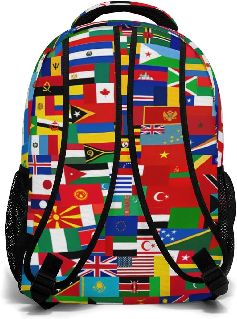 Funny Worlds Flag Backpack, Laptop Backpack with Multiple Pockets for Adult Hiking Travel Work 17 Inch
