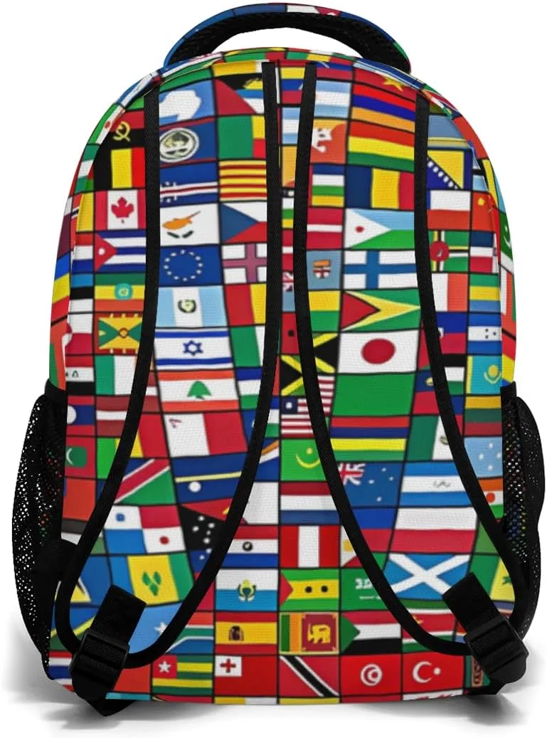 Funny Worlds Flag Backpack, Laptop Backpack with Multiple Pockets for Adult Hiking Travel Work 17 Inch