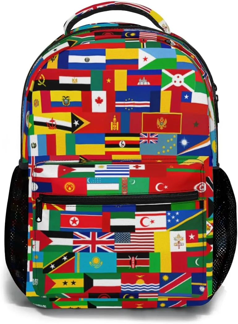 Funny Worlds Flag Backpack, Laptop Backpack with Multiple Pockets for Adult Hiking Travel Work 17 Inch