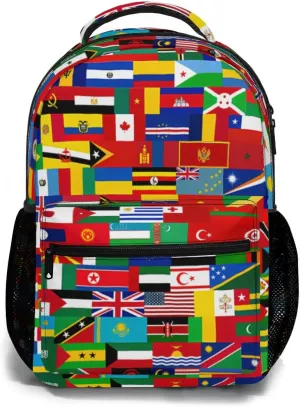 Funny Worlds Flag Backpack, Laptop Backpack with Multiple Pockets for Adult Hiking Travel Work 17 Inch