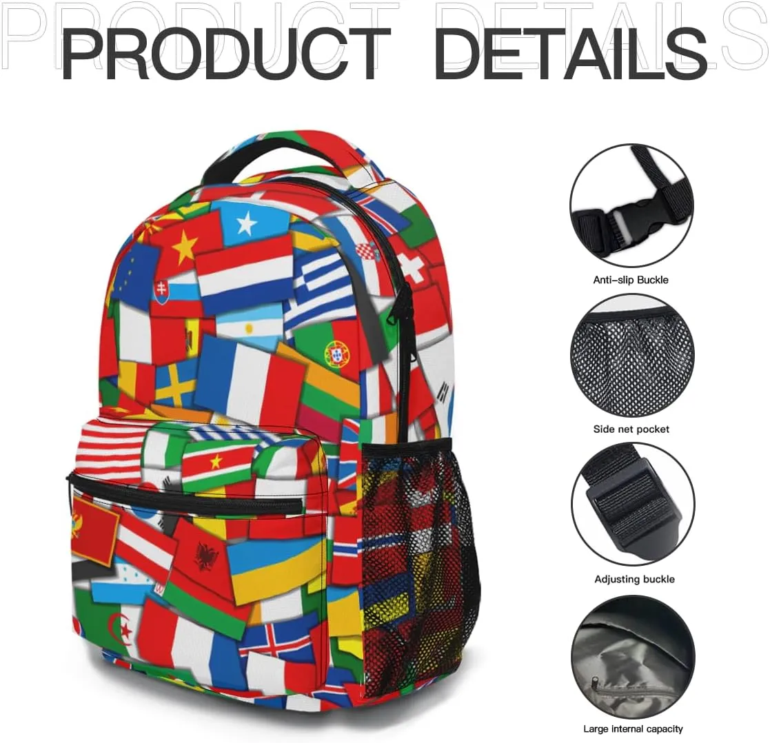 Funny Worlds Flag Backpack, Laptop Backpack with Multiple Pockets for Adult Hiking Travel Work 17 Inch