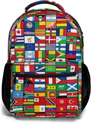 Funny Worlds Flag Backpack, Laptop Backpack with Multiple Pockets for Adult Hiking Travel Work 17 Inch