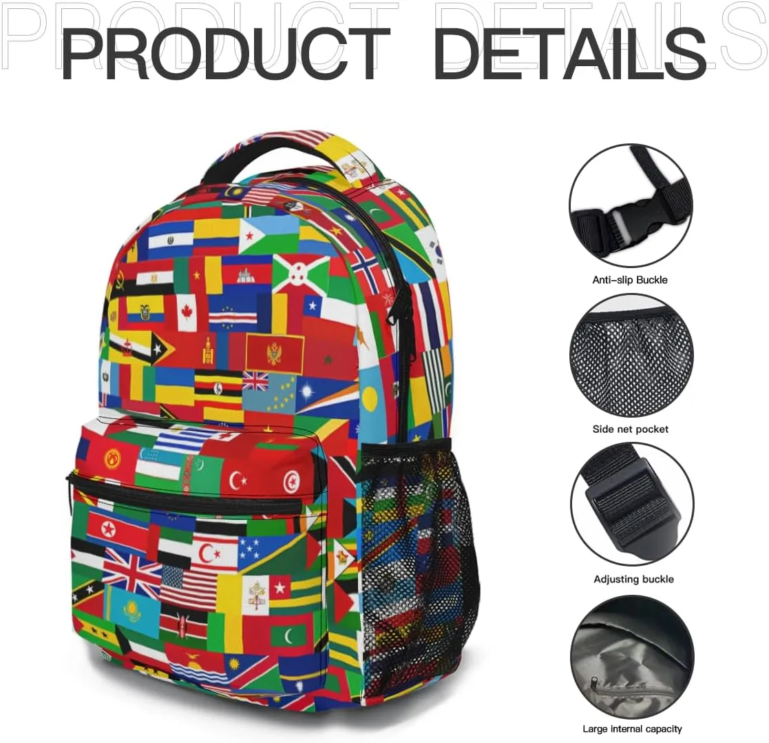 Funny Worlds Flag Backpack, Laptop Backpack with Multiple Pockets for Adult Hiking Travel Work 17 Inch