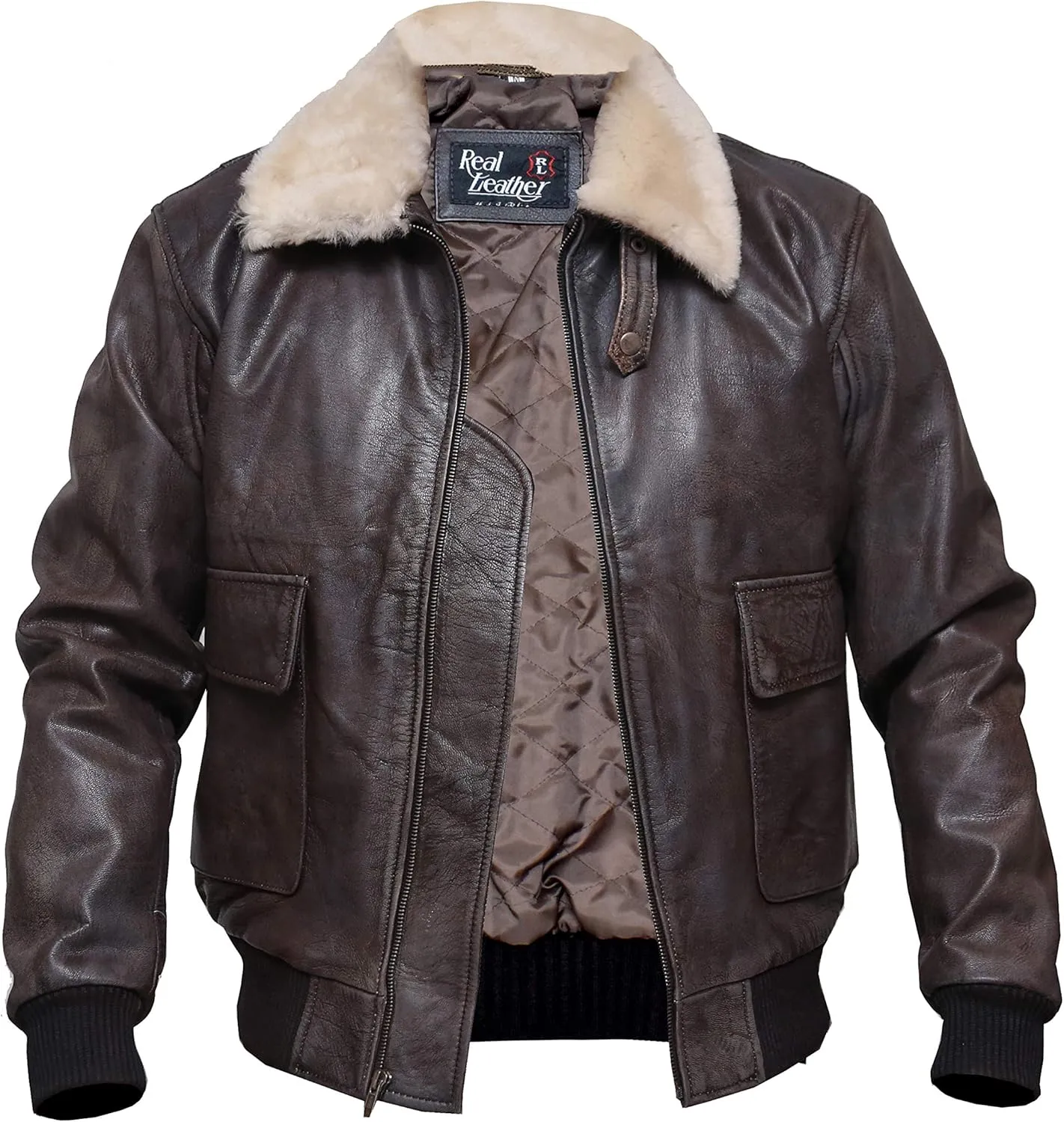 G1 Flight Jacket Fur Collar Distressed Cowhide Leather Bomber Aviator Flight Jacket - Aviator Leather Jacket Men