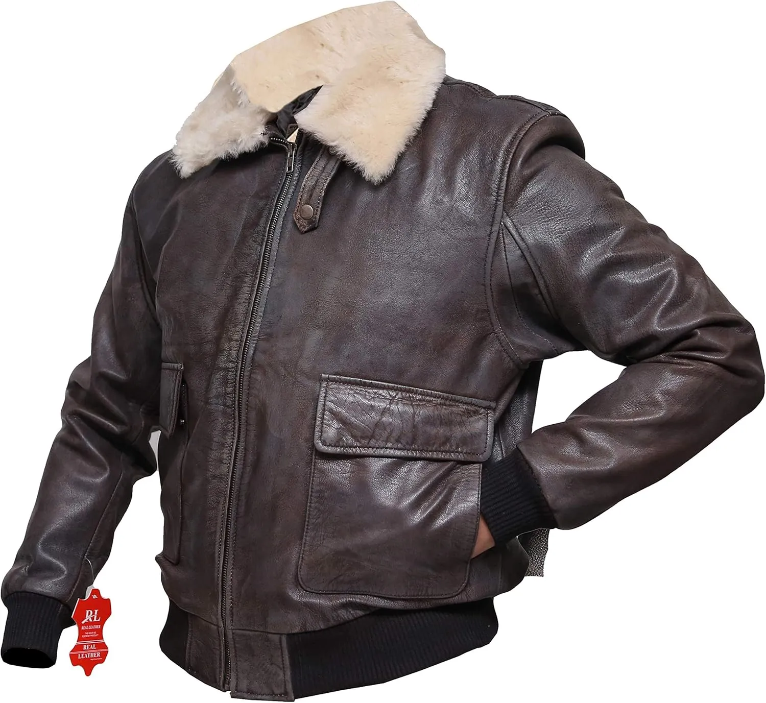 G1 Flight Jacket Fur Collar Distressed Cowhide Leather Bomber Aviator Flight Jacket - Aviator Leather Jacket Men