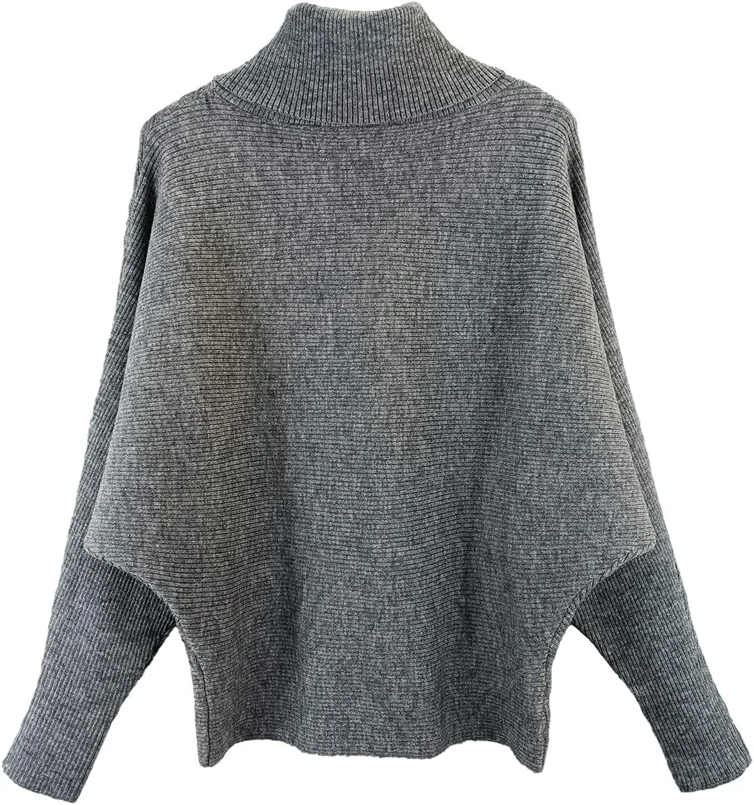 GABERLY Turtleneck Batwing Sleeves Dolman Knitted Oversized Sweaters and Pullovers Tops for Women