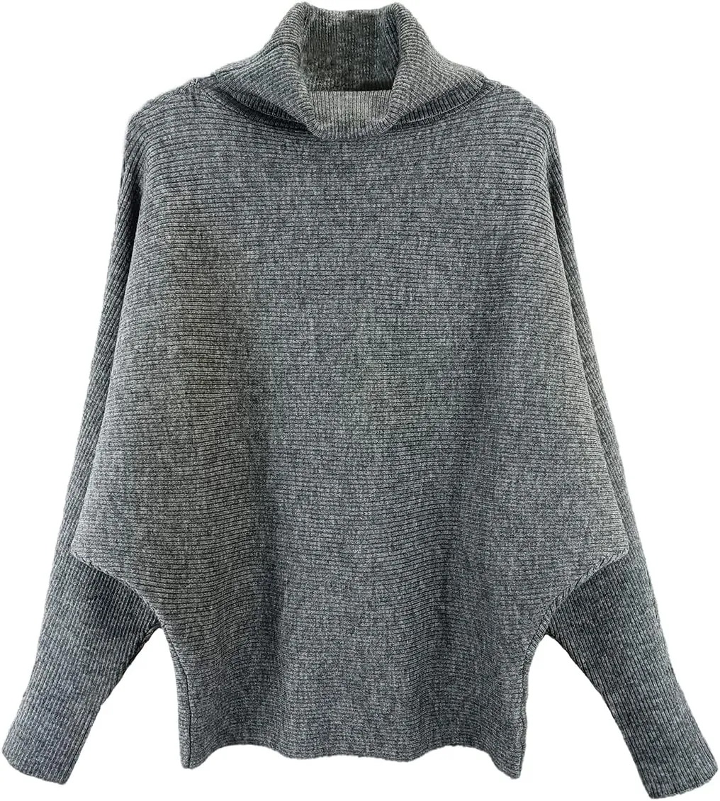 GABERLY Turtleneck Batwing Sleeves Dolman Knitted Oversized Sweaters and Pullovers Tops for Women