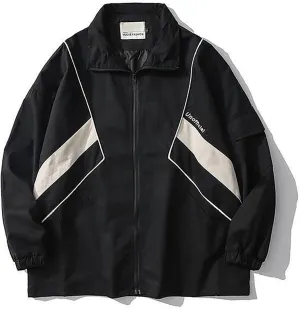 GAI Men's Varsity Jacket Harajuku Vintage Bomber Jackets Techwear Windbreaker Color Block Unisex Coats Korean Streetwear (A Black,L)