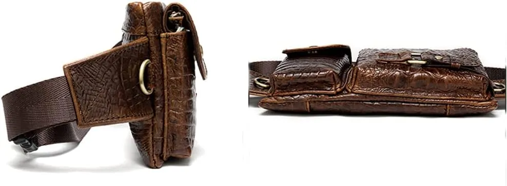 Genuine Leather Fanny Pack Slim with Adjustable Waistband Multiple Pockets Waist Pack for Men Women