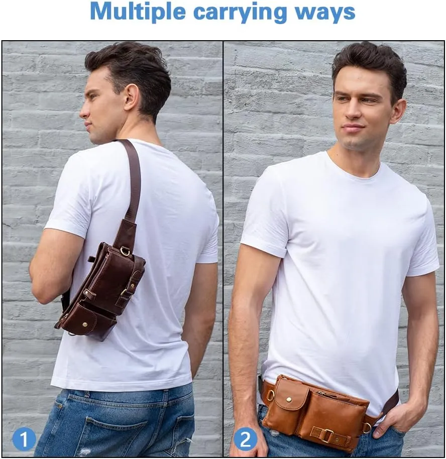 Genuine Leather Fanny Pack Slim with Adjustable Waistband Multiple Pockets Waist Pack for Men Women
