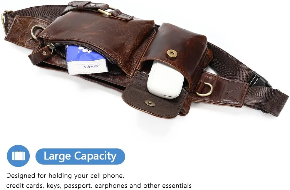 Genuine Leather Fanny Pack Slim with Adjustable Waistband Multiple Pockets Waist Pack for Men Women