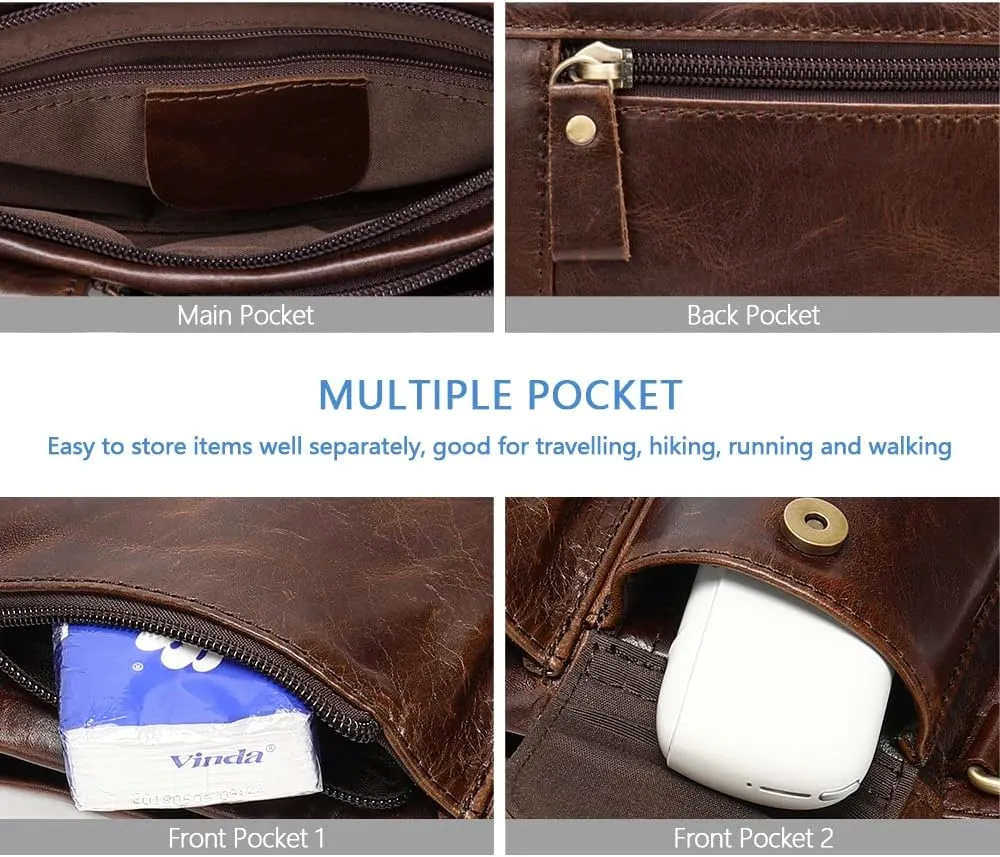 Genuine Leather Fanny Pack Slim with Adjustable Waistband Multiple Pockets Waist Pack for Men Women