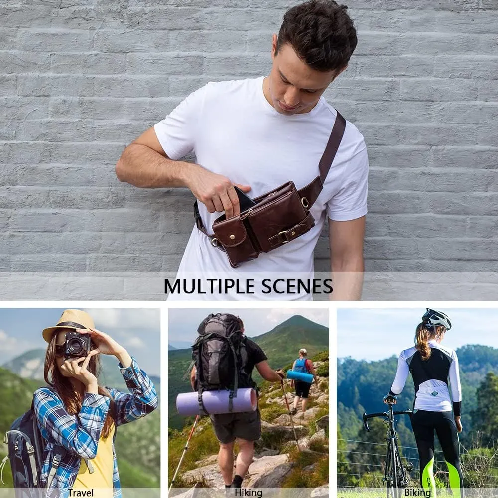 Genuine Leather Fanny Pack Slim with Adjustable Waistband Multiple Pockets Waist Pack for Men Women