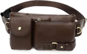 Genuine Leather Fanny Pack Slim with Adjustable Waistband Multiple Pockets Waist Pack for Men Women
