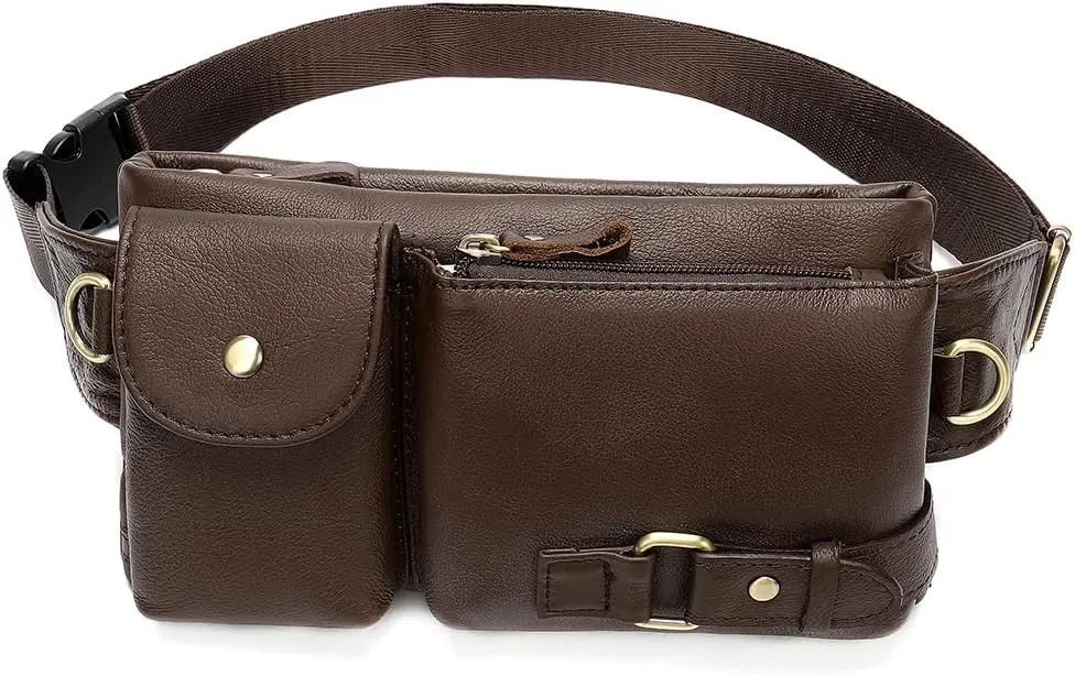 Genuine Leather Fanny Pack Slim with Adjustable Waistband Multiple Pockets Waist Pack for Men Women