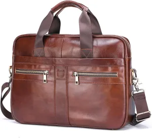 Genuine leather Messenger Bag for Men, Laptop Briefcase, Multiple Pockets, Adjustable Strap, for Business, Work, and Travel