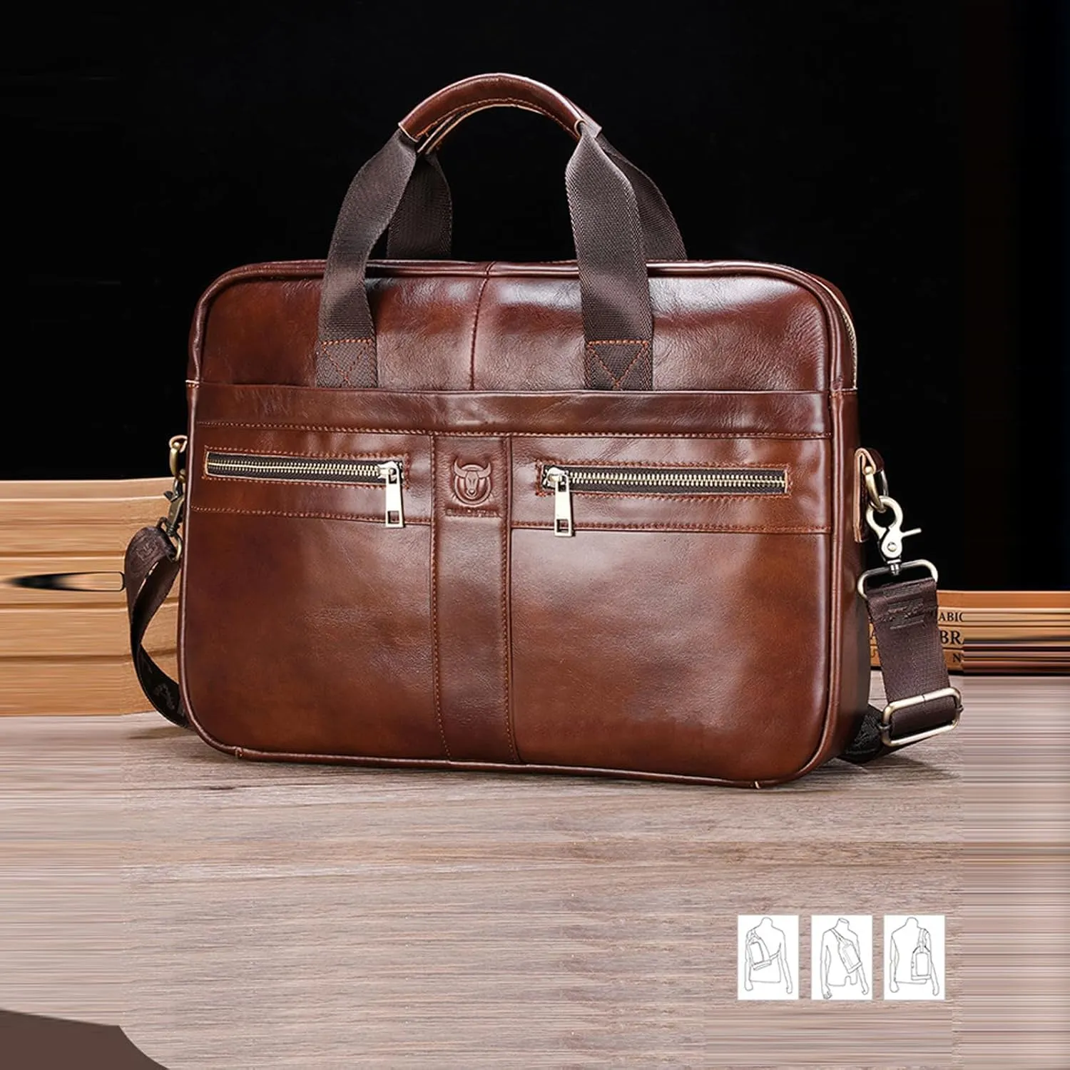 Genuine leather Messenger Bag for Men, Laptop Briefcase, Multiple Pockets, Adjustable Strap, for Business, Work, and Travel