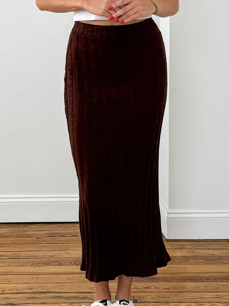 Georgia Sweater Rib Skirt- Russet Brown
