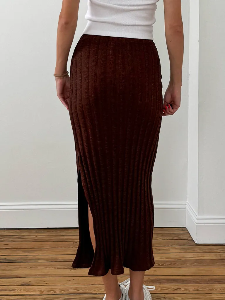 Georgia Sweater Rib Skirt- Russet Brown