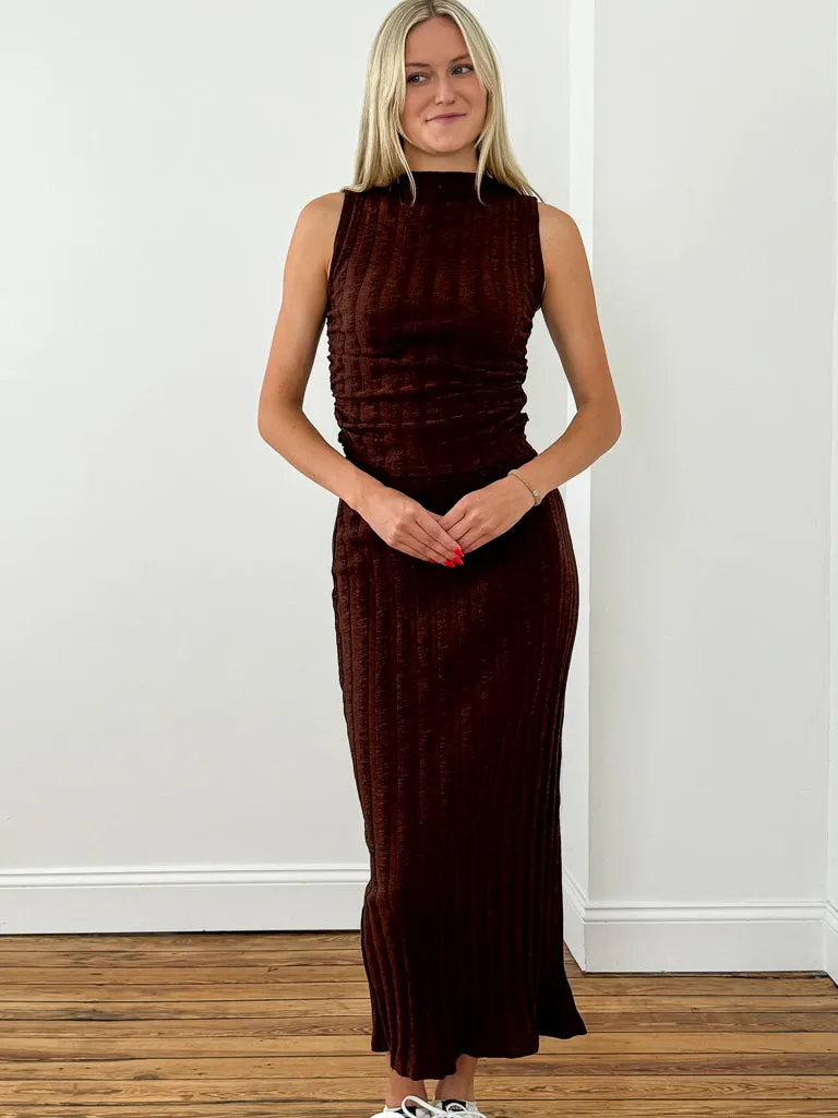 Georgia Sweater Rib Skirt- Russet Brown
