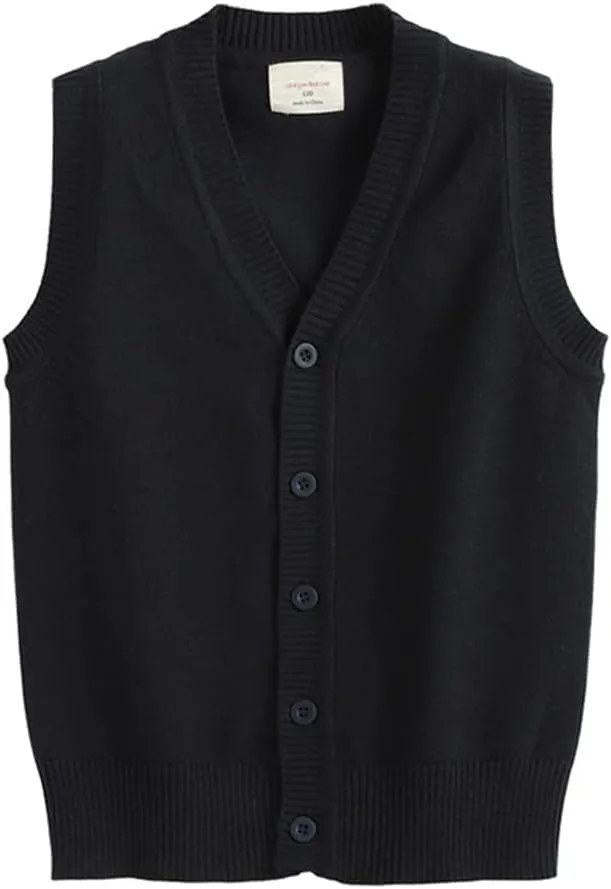 Girls Boys School Uniform Sweater Vest Button Down V-Neck Classic Soild Knit Cardigan Tops