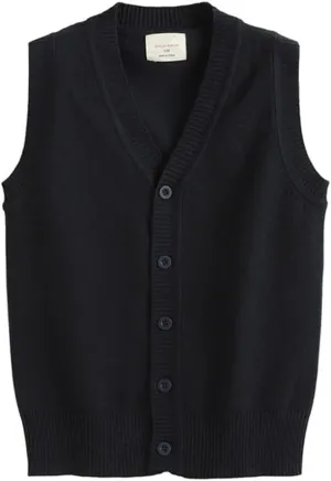 Girls Boys School Uniform Sweater Vest Button Down V-Neck Classic Soild Knit Cardigan Tops