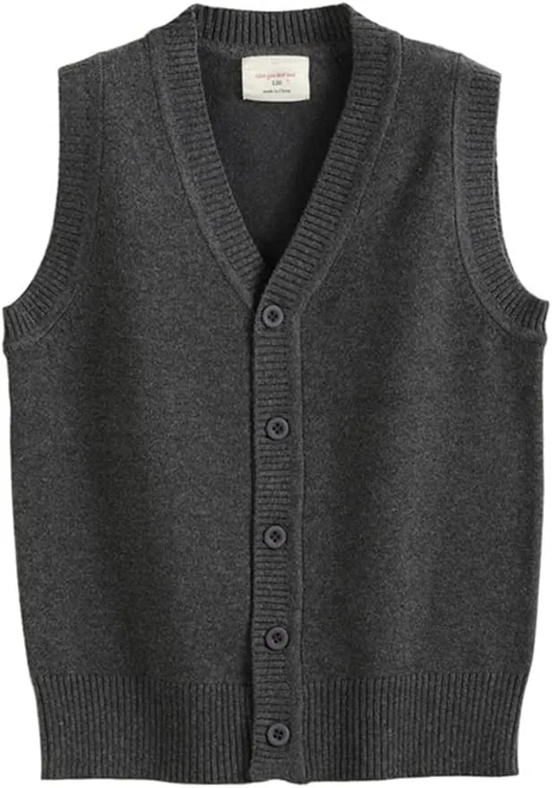 Girls Boys School Uniform Sweater Vest Button Down V-Neck Classic Soild Knit Cardigan Tops