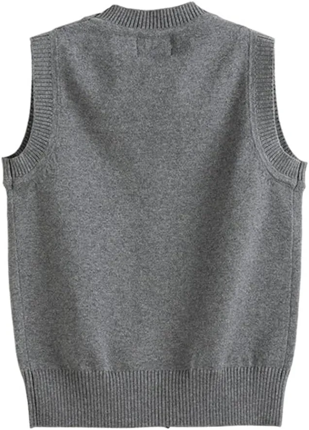 Girls Boys School Uniform Sweater Vest Button Down V-Neck Classic Soild Knit Cardigan Tops