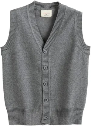 Girls Boys School Uniform Sweater Vest Button Down V-Neck Classic Soild Knit Cardigan Tops