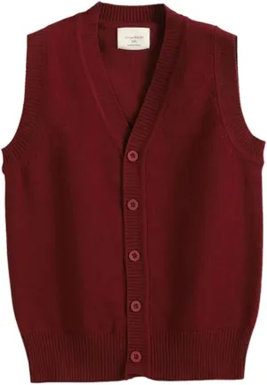Girls Boys School Uniform Sweater Vest Button Down V-Neck Classic Soild Knit Cardigan Tops