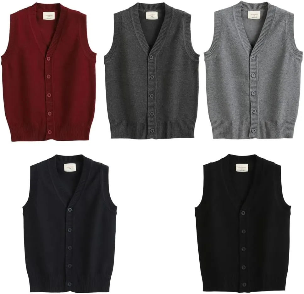Girls Boys School Uniform Sweater Vest Button Down V-Neck Classic Soild Knit Cardigan Tops