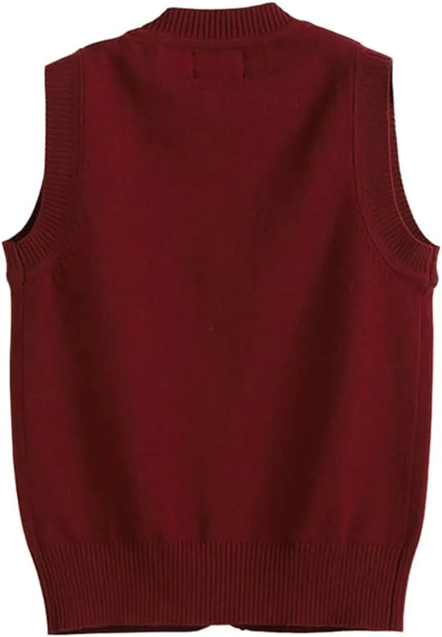 Girls Boys School Uniform Sweater Vest Button Down V-Neck Classic Soild Knit Cardigan Tops