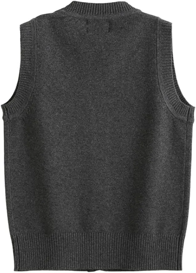 Girls Boys School Uniform Sweater Vest Button Down V-Neck Classic Soild Knit Cardigan Tops