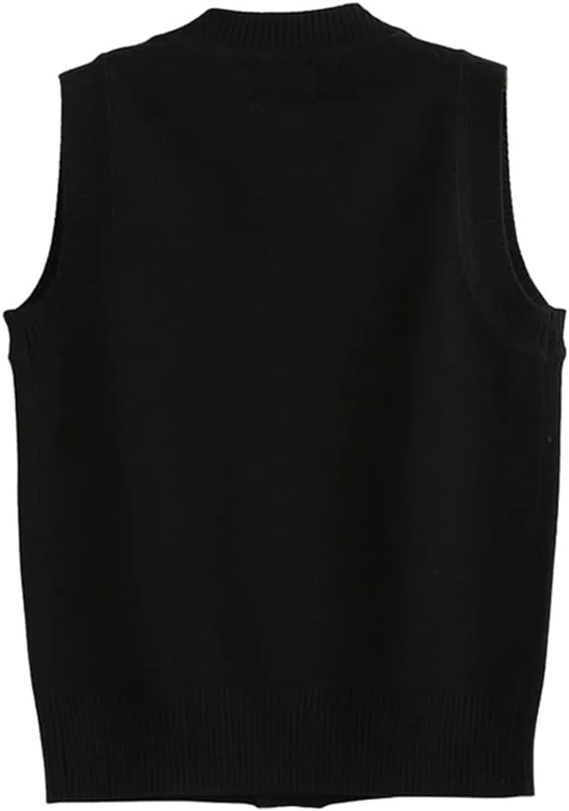 Girls Boys School Uniform Sweater Vest Button Down V-Neck Classic Soild Knit Cardigan Tops