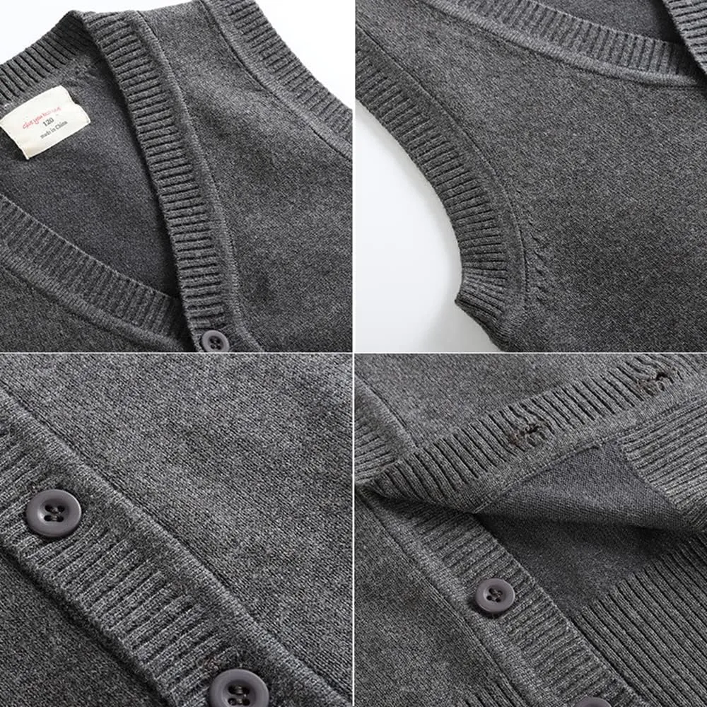 Girls Boys School Uniform Sweater Vest Button Down V-Neck Classic Soild Knit Cardigan Tops